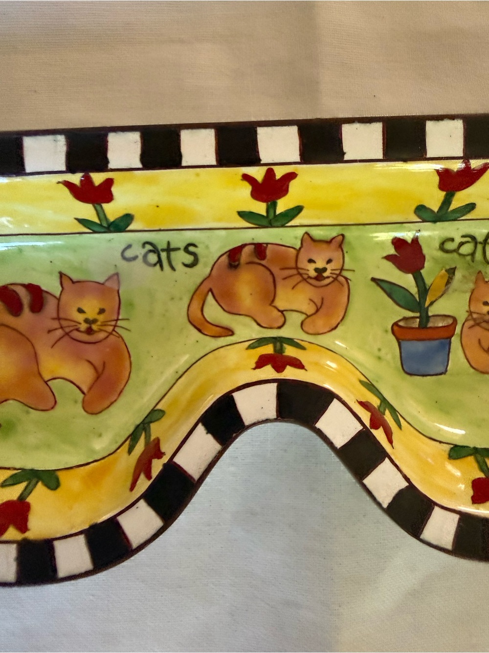 Kevin Chen enamel on copper eyeglass holder tray “Cats” design signed Vintage - Picture 4 of 7